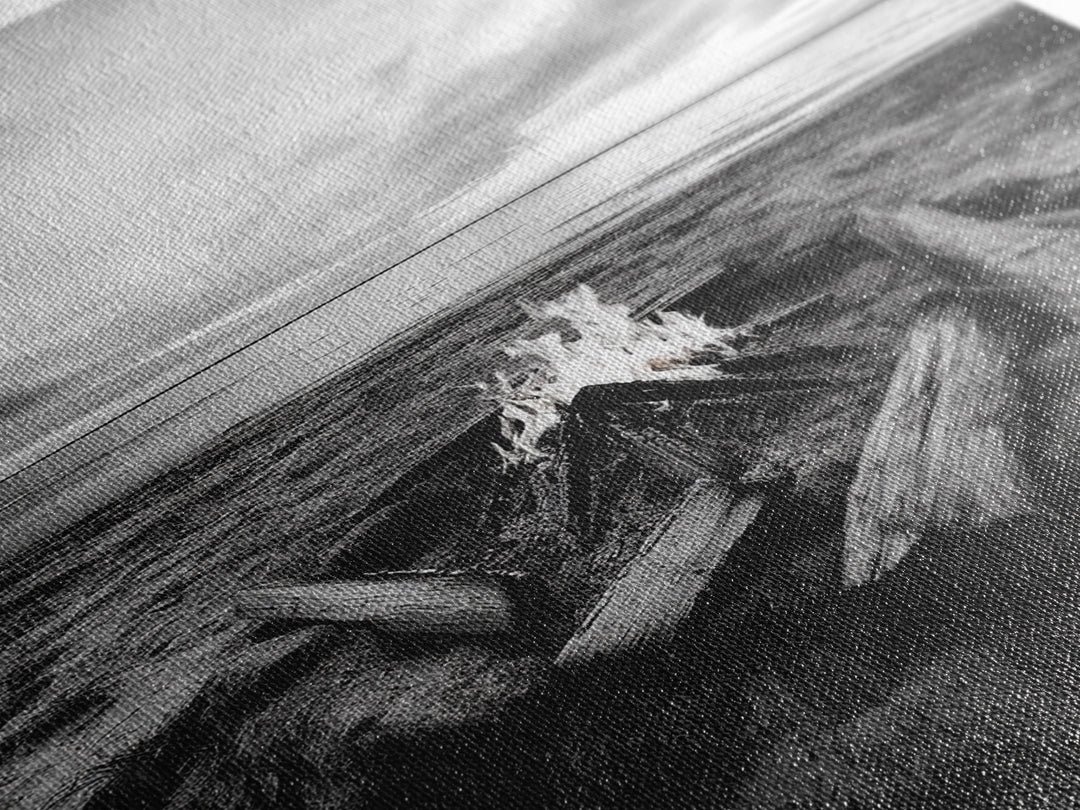 Coastal campfire glow, serene seaside bonfire, sunset flames, sandy warmth, Framed Canvas Print, Fall decor, cozy cabin wall art