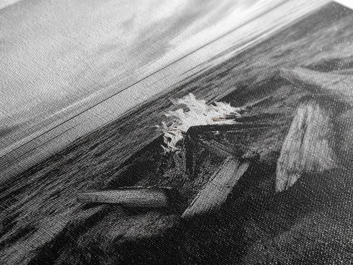 Coastal campfire glow, serene seaside bonfire, sunset flames, sandy warmth, Framed Canvas Print, Fall decor, cozy cabin wall art