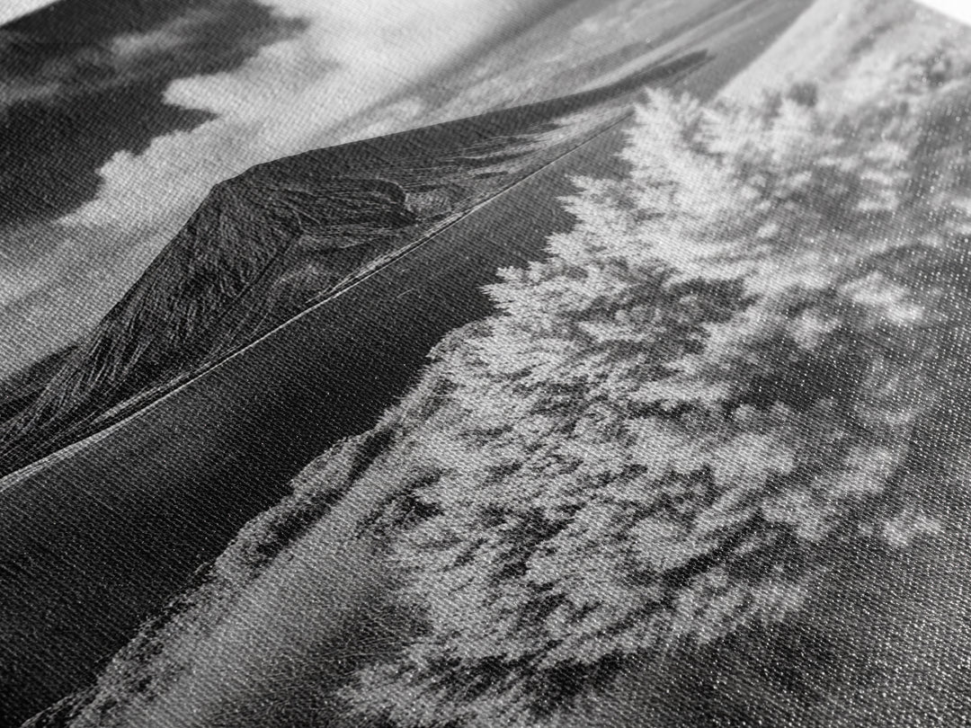 Majestic Volcano, Wild Grass, Black and White, Framed Canvas Print, Nature Photography, Office Decor, Moody Art, Rustic Wall Art