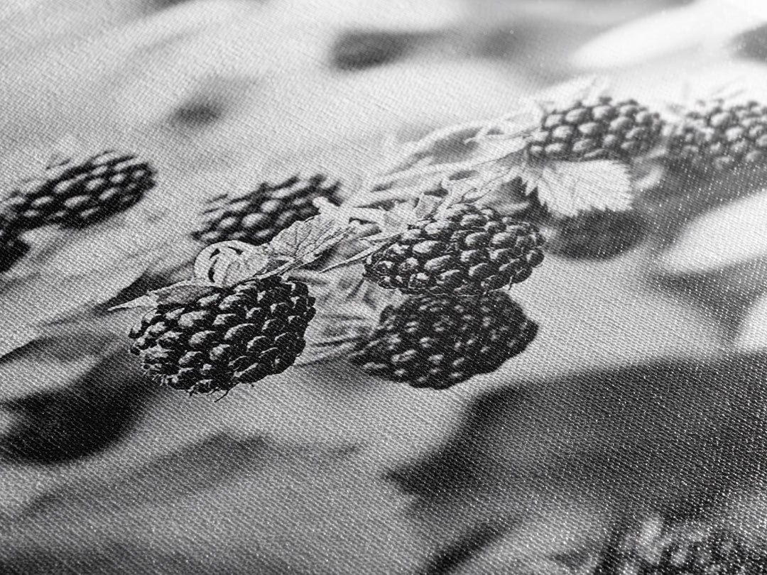 Blackberries in Bloom, Ripe Fruit Closeup, Garden Harvest, Natural Beauty, Framed Canvas Print, Farmhouse Kitchen Art, Fall Decor