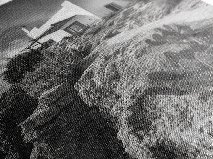 Cliffside Villa, Mediterranean Home, Desert Garden, Rustic Landscape Print, Framed Canvas Print, Modern Boho Living Room Art