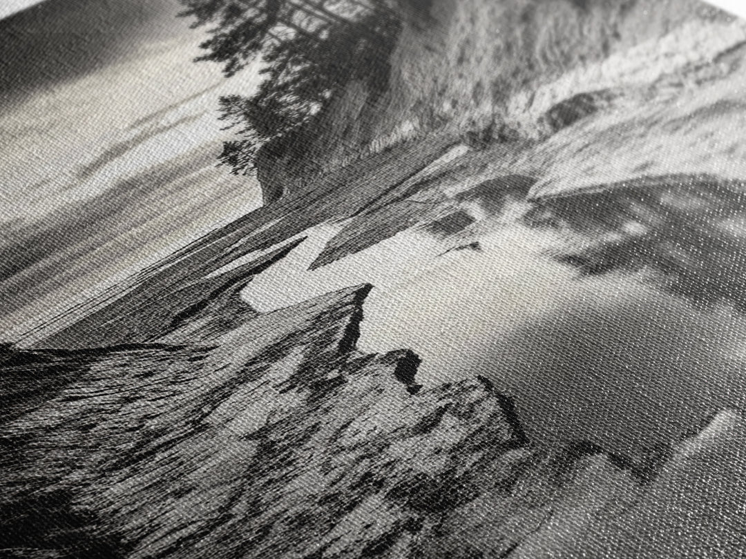 River Canyon, Dramatic Sky, Nature Pathway, Canvas Print, Adventure Wall Art, Cabin Decor, Black White Landscape Photography