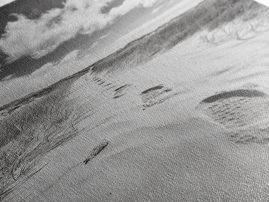 Desert Footprints Path, Dune Art, Wanderlust Vibes, Monochrome Landscape, Framed Canvas Print, Bedroom Wall Decor, Minimalist Travel