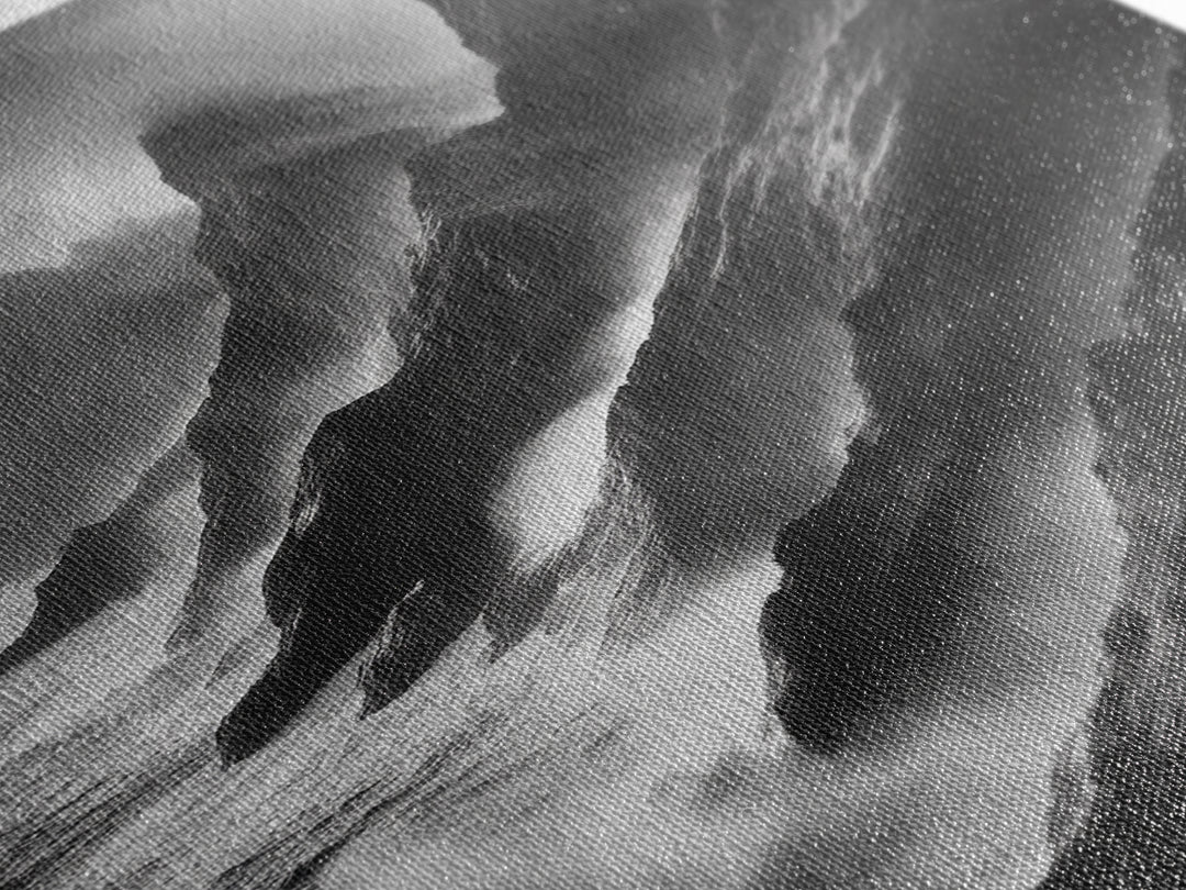 Jagged Cliff Coast, Stormy Ocean Scene, Dramatic Nature Art, Black White Photography, Framed Canvas Print, Office Wall Art, Coastal Decor