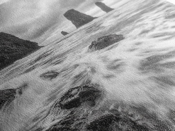 Sea Stacks Seascape, Ocean Art, Moody Coastline Print, Nature Photography, Framed Canvas Print, Living Room Wall Art, Black White Seaside