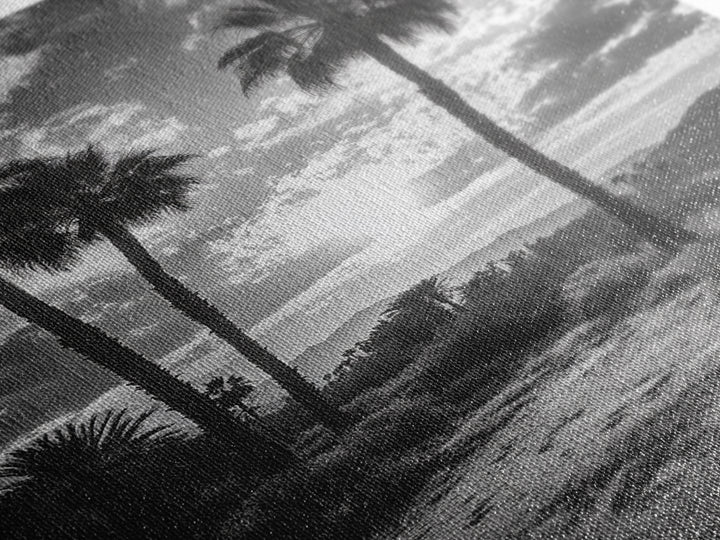Palm Sunset, Desert Light, Silhouetted Trees, Framed Canvas Print, Tropical Boho Wall Art, Sunset Living Room Decor, Moody Nature Style