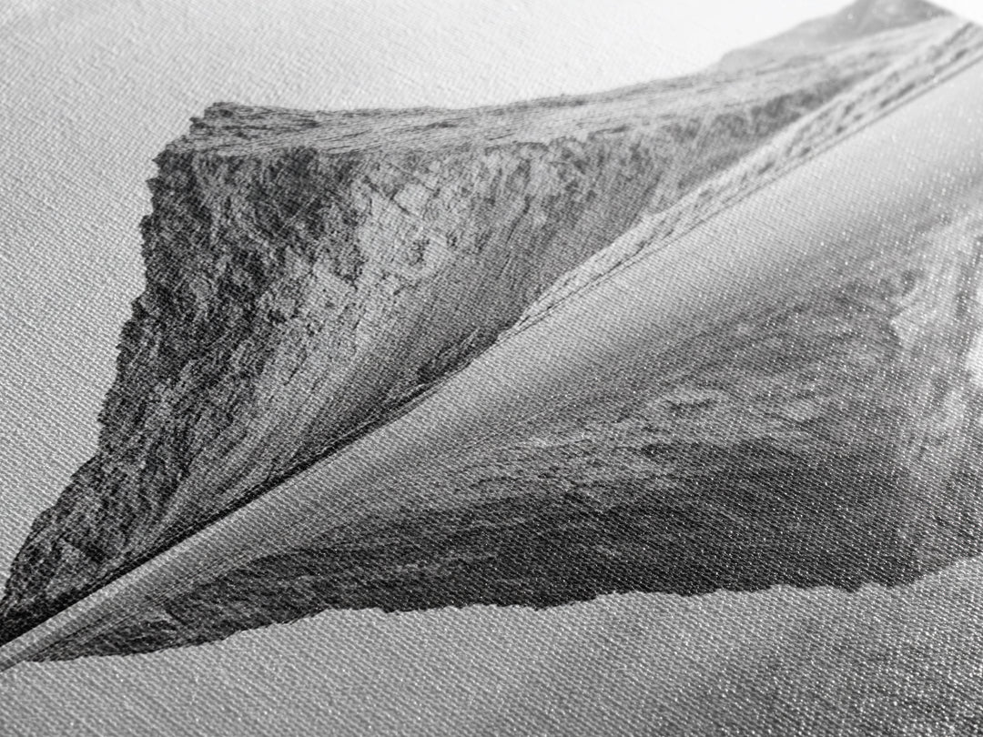 Mountain Mirror, Coastal Peak, Serene Beach, Canvas Print, Minimalist Landscape Art, Modern Living Room Wall Decor, Monochrome Nature Style