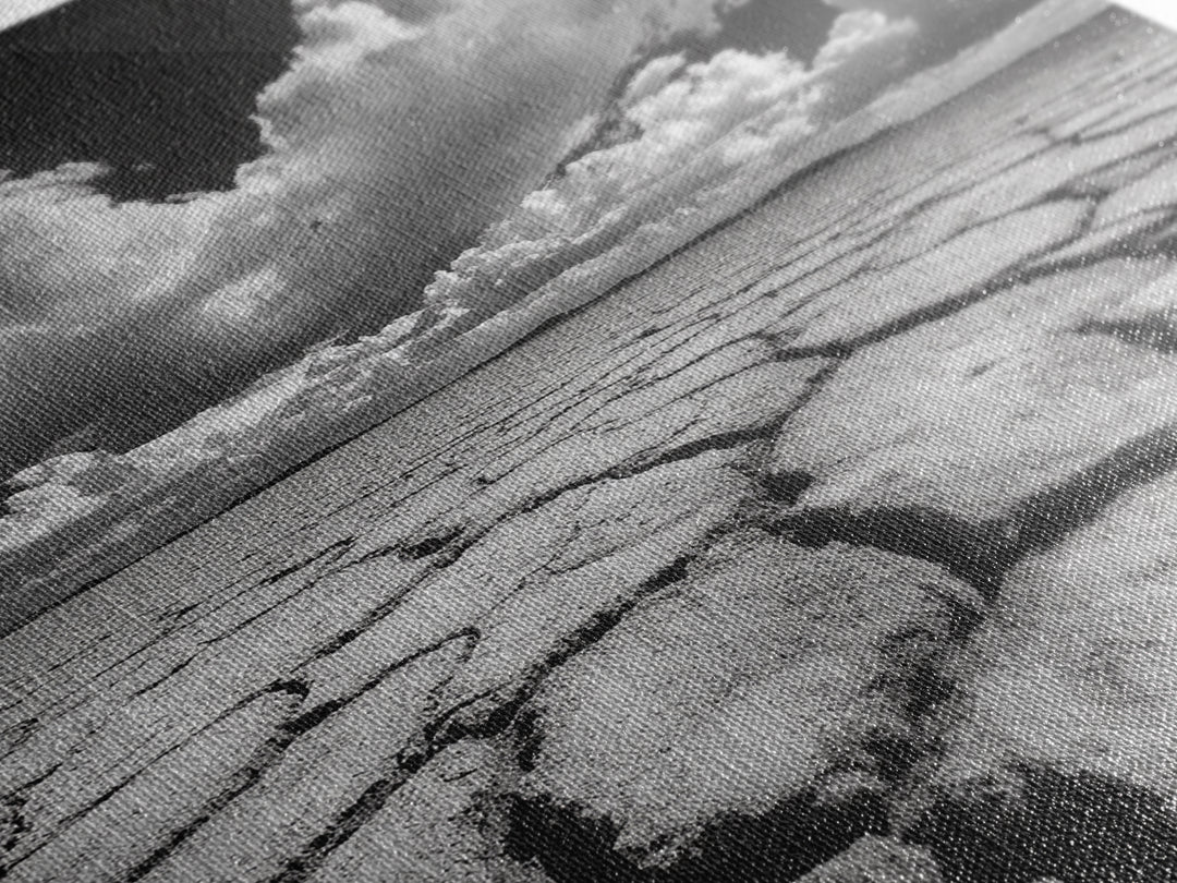 Cracked Earth, Storm Sky, Desert View, Framed Canvas Print, Dramatic Landscape Art, Modern Living Room Decor, Moody Minimalist Wall Art