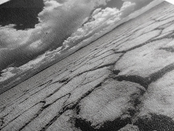 Cracked Earth, Storm Sky, Desert View, Framed Canvas Print, Dramatic Landscape Art, Modern Living Room Decor, Moody Minimalist Wall Art