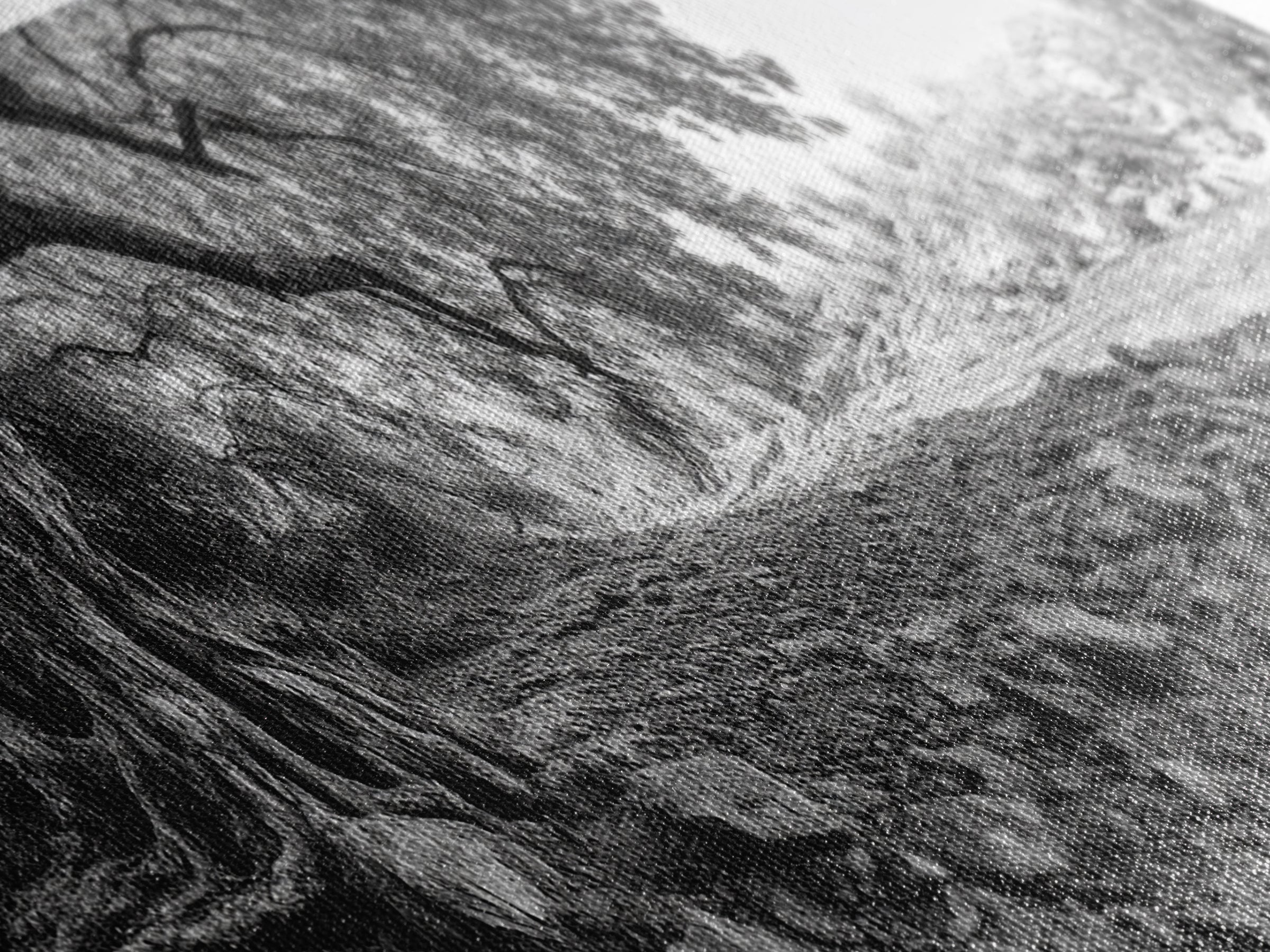 River Tree Roots, Tranquil Forest Landscape, Nature Wall Decor, Framed Canvas Print, Living Room Art, Black and White Earthy Style