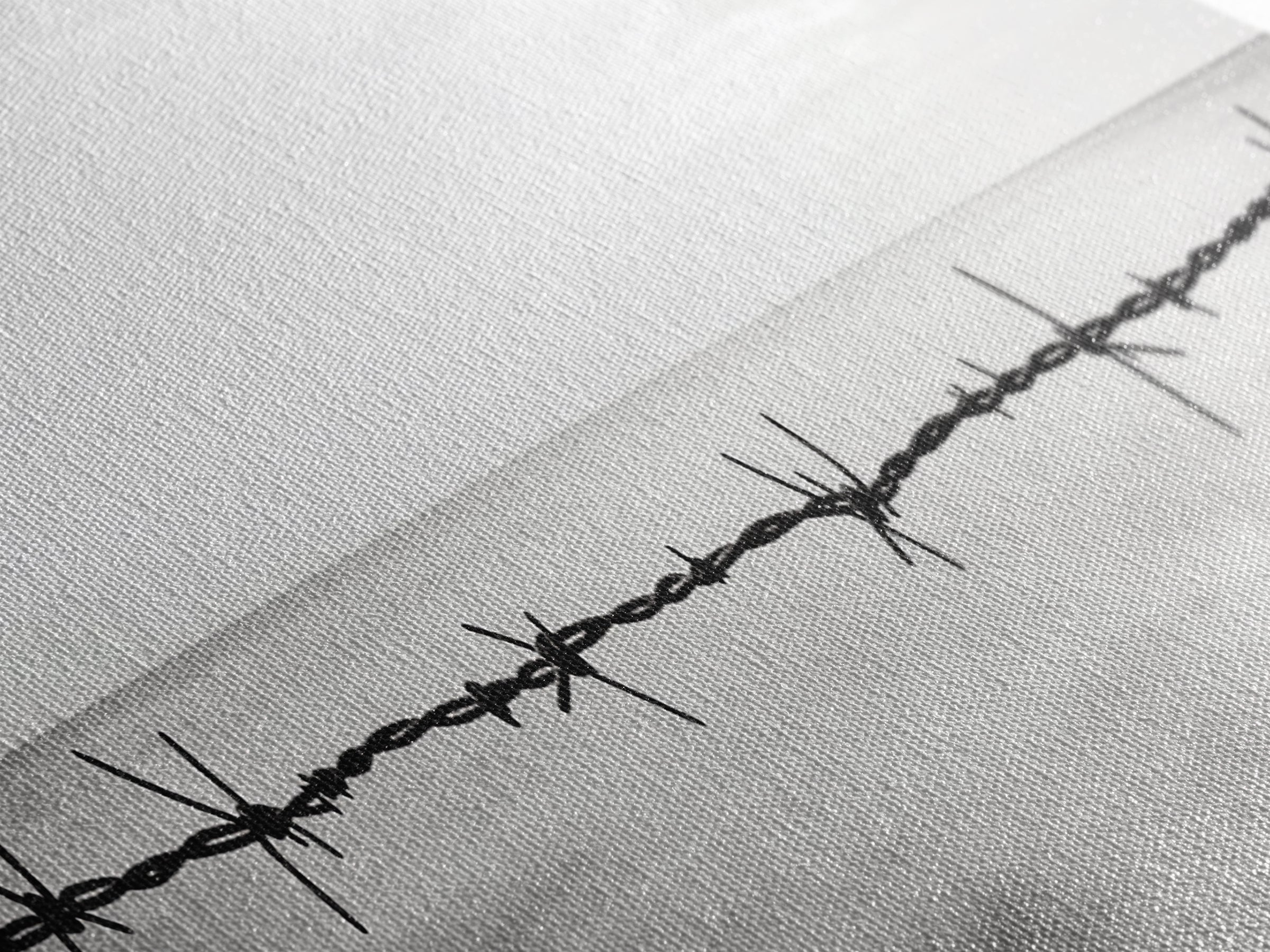 Barbed Wire, Ocean Horizon, Minimal Seascape, Stark Contrast, Framed Canvas Print, Modern Office Art, Minimalist Style, Black and White Art
