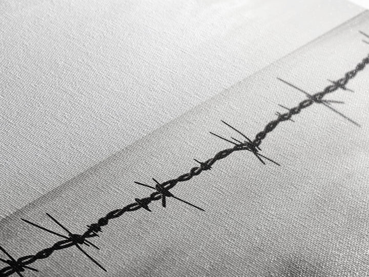 Barbed Wire, Ocean Horizon, Minimal Seascape, Stark Contrast, Framed Canvas Print, Modern Office Art, Minimalist Style, Black and White Art