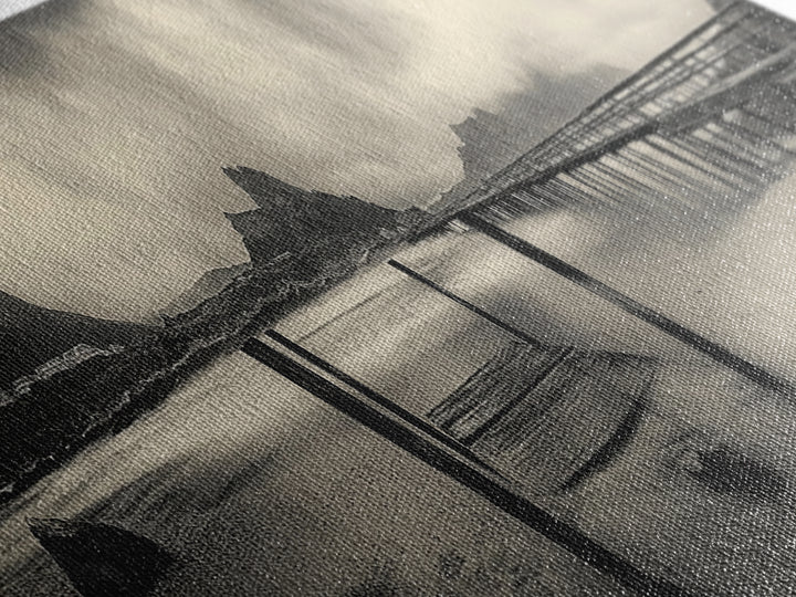 Dockside Calm, Stormy Shore, Ocean Jetty, Framed Canvas Print, Moody Coastal Wall Art, Living Room Art, Rustic Lakehouse Decor