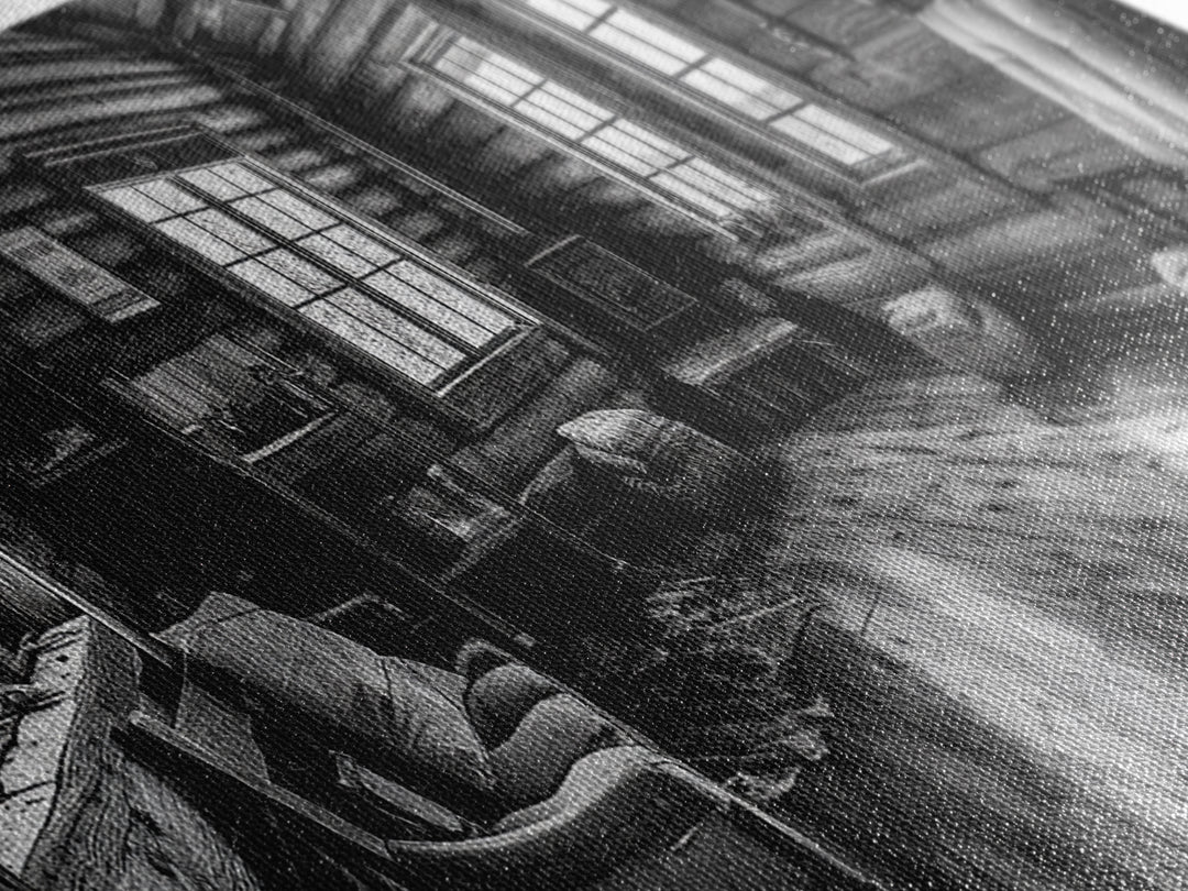 Rustic Cabin, Cozy Interior, Nature Retreat, Framed Canvas Print, Living Room Wall Art, Black and White Photography, Lodge Decor