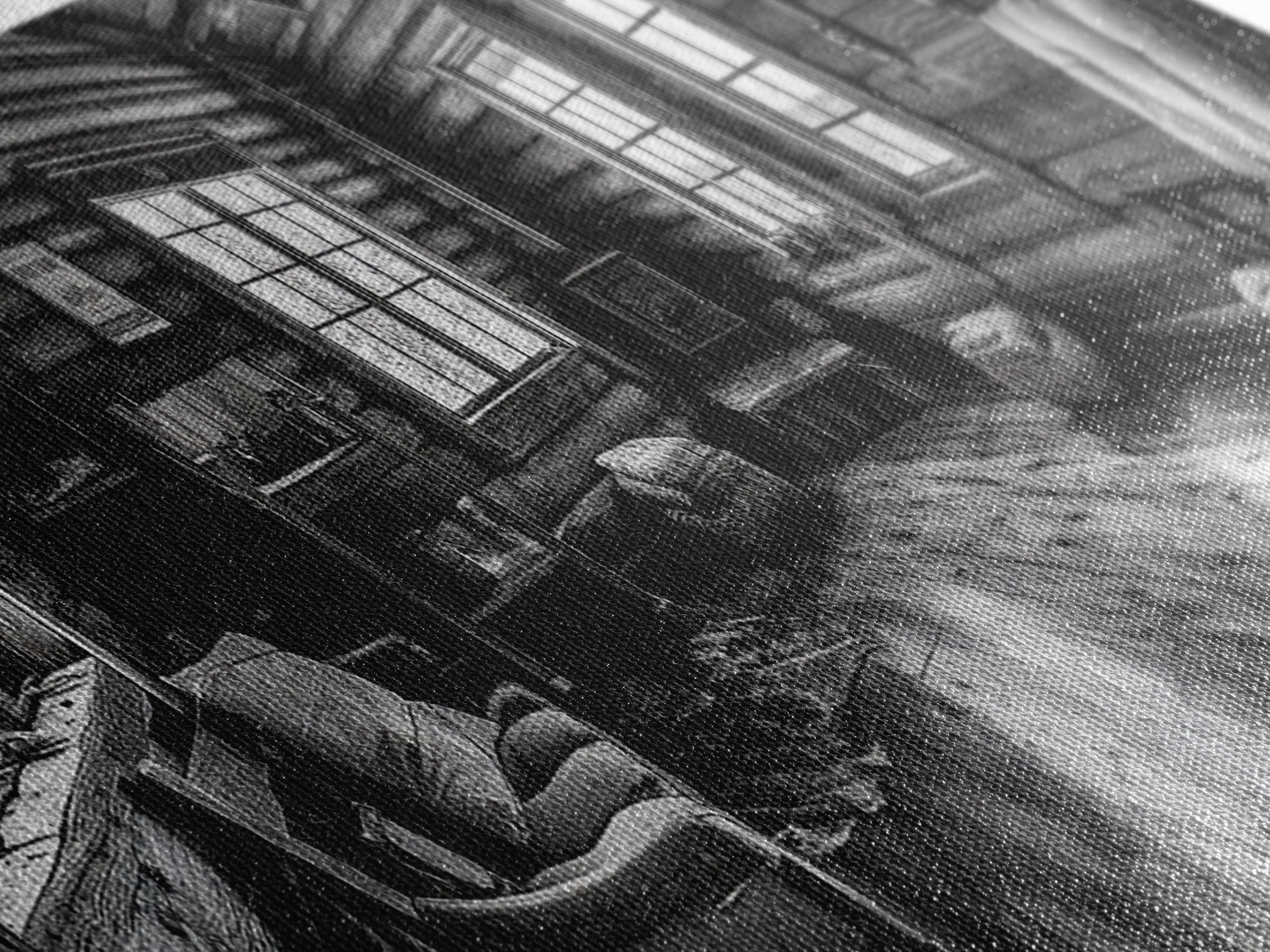 Rustic Cabin, Cozy Interior, Nature Retreat, Framed Canvas Print, Living Room Wall Art, Black and White Photography, Lodge Decor