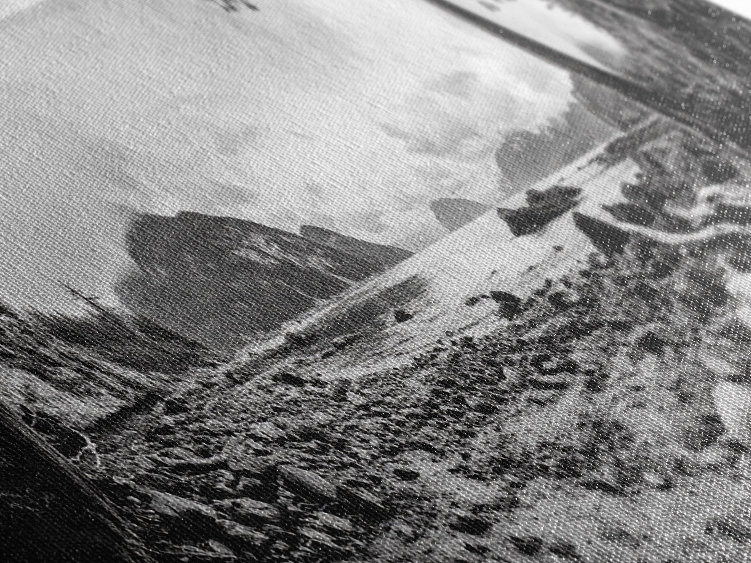 Rocky Shore, Ocean Vista, Misty Wilderness, Framed Canvas Print, Nature Wall Art, Monochrome Landscape, Cabin or Office Decor