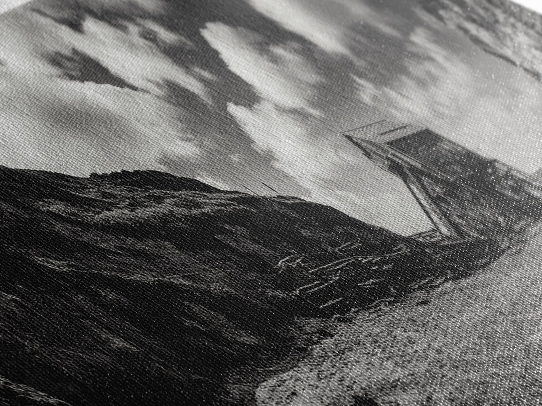 Cliff House, Ocean Cabin, Windy Coast, Framed Canvas Print, Moody Landscape Art, Rustic Wall Decor, Autumn Entryway Art