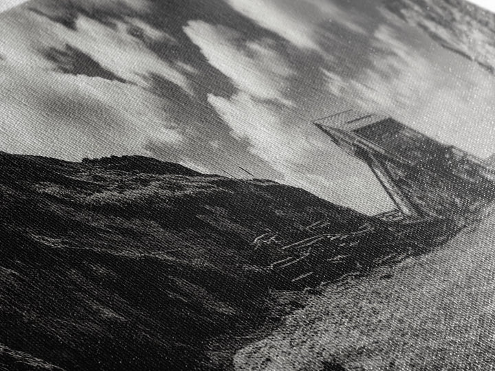 Cliff House, Ocean Cabin, Windy Coast, Framed Canvas Print, Moody Landscape Art, Rustic Wall Decor, Autumn Entryway Art