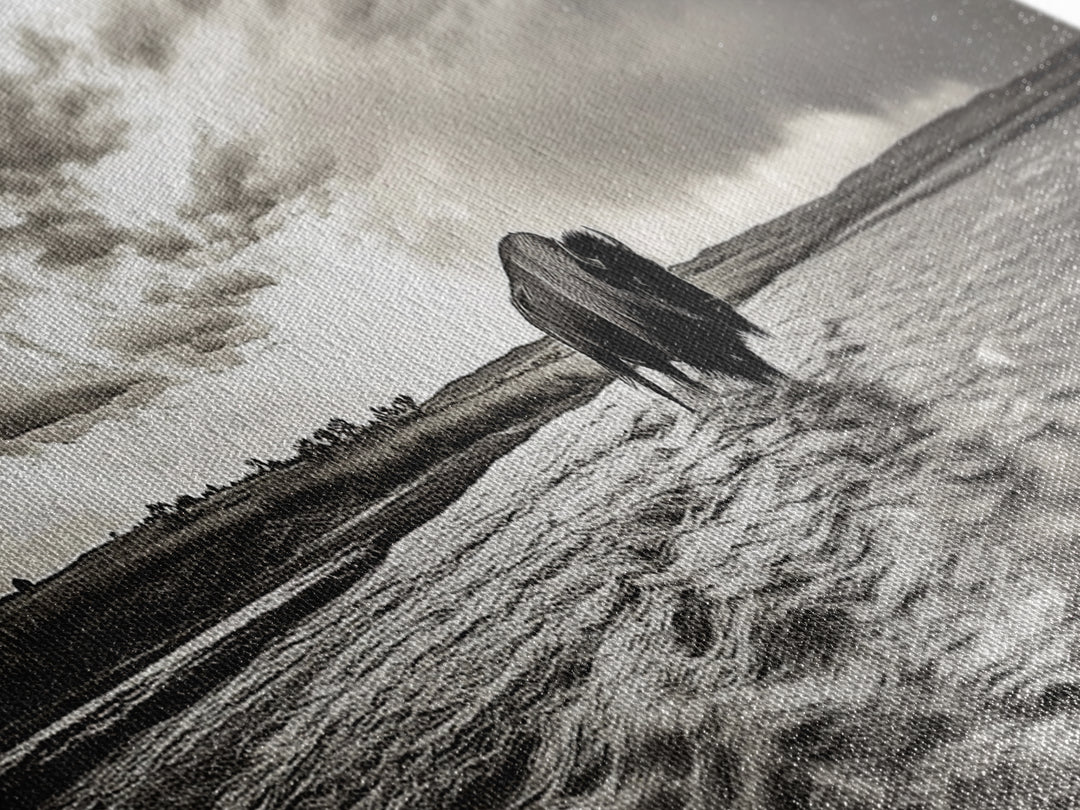 Bison River, Prairie Storm, American West, Framed Canvas Print, Rustic Nature Art, Fall Living Room Decor, Wildlife Photography