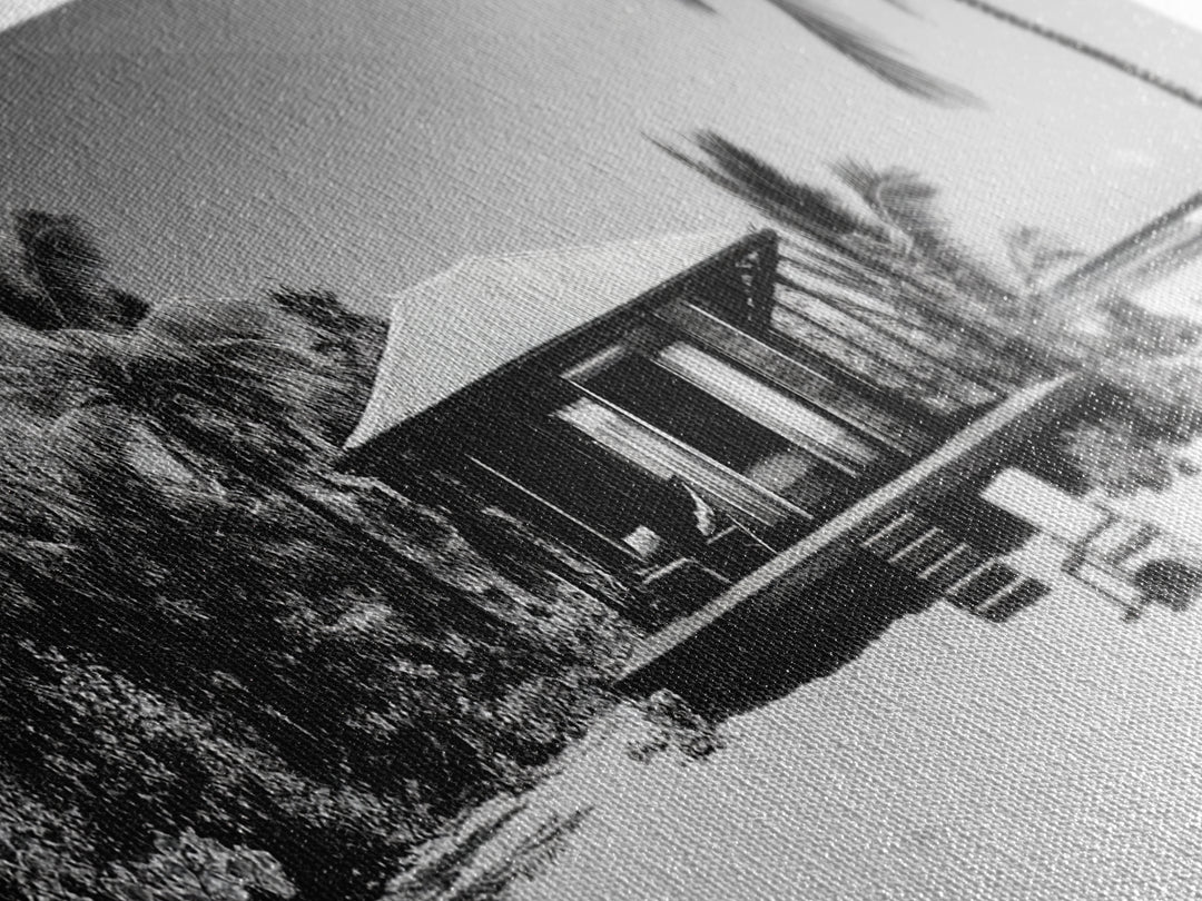 Beach House, Palm Retreat, Tropical Hideaway, Island Dream, Framed Canvas Print, Coastal Wall Art, Bedroom Decor, Tropical Vacation Aesthetic