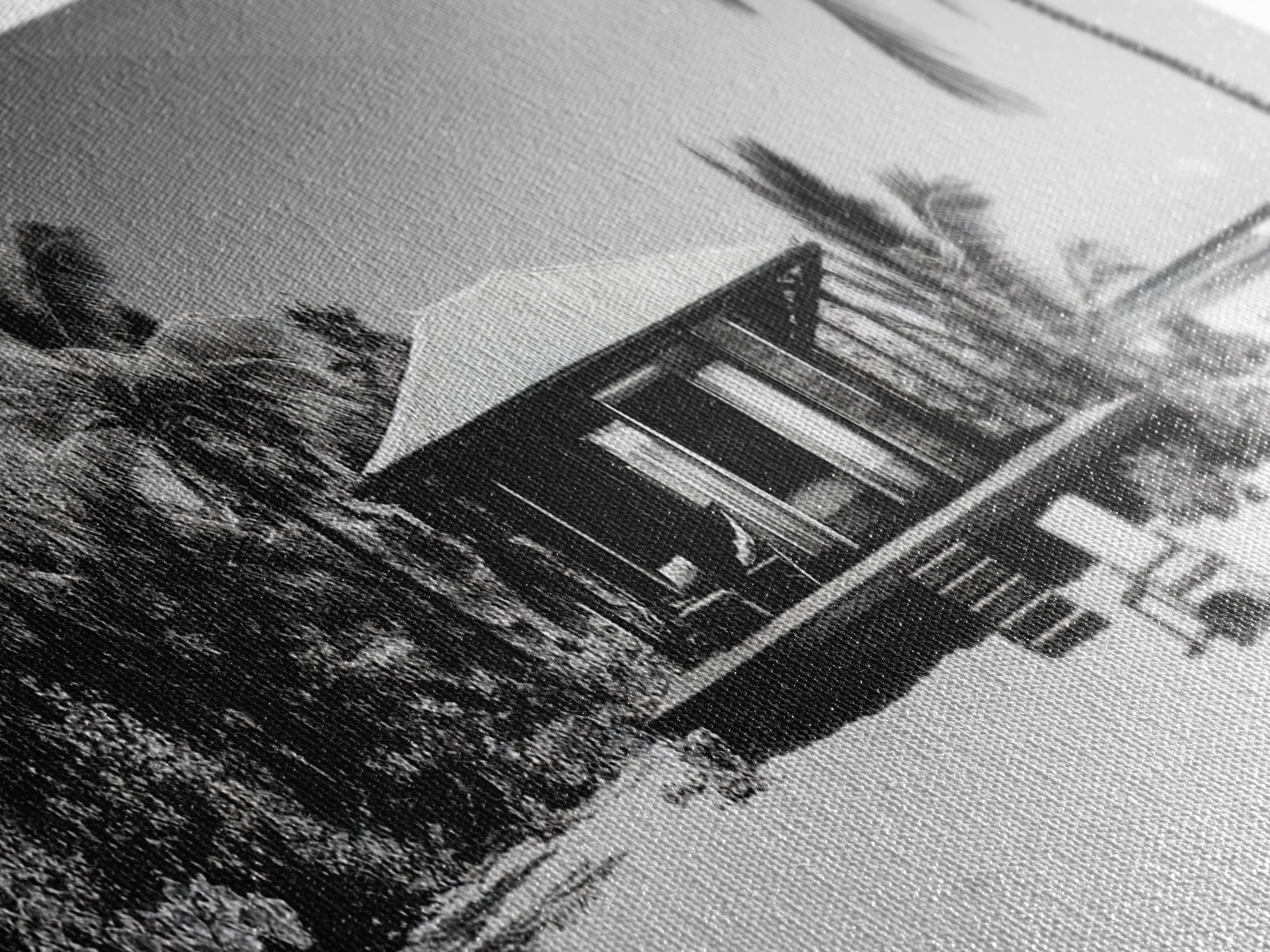 Beach House, Palm Retreat, Tropical Hideaway, Island Dream, Framed Canvas Print, Coastal Wall Art, Bedroom Decor, Tropical Vacation Aesthetic