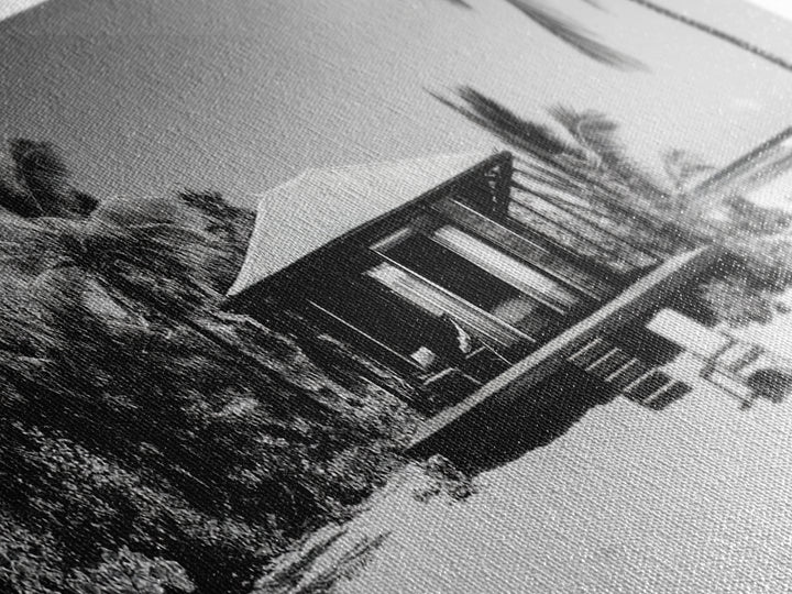 Beach House, Palm Retreat, Tropical Hideaway, Island Dream, Framed Canvas Print, Coastal Wall Art, Bedroom Decor, Tropical Vacation Aesthetic