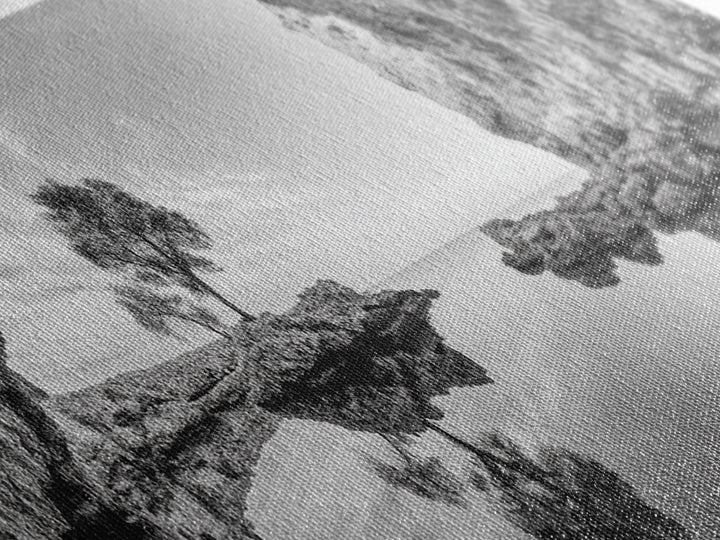 Coastal Cave, Reflection Landscape, Nature Calm, Framed Canvas Print, minimalist ocean wall decor, tranquil tree photography, zen entryway art