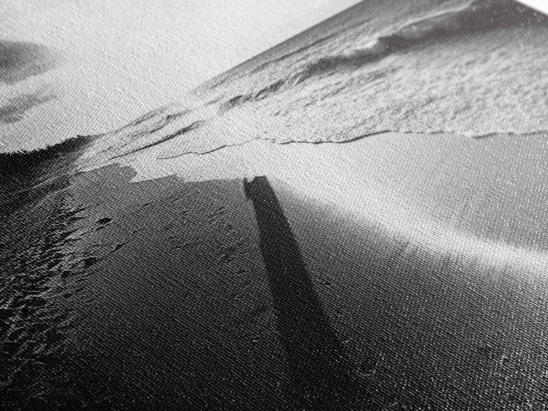 Beach Horizon, Sunset Shoreline, Ocean Reflections, Framed Canvas Print, black and white coastal art, modern bedroom wall decor