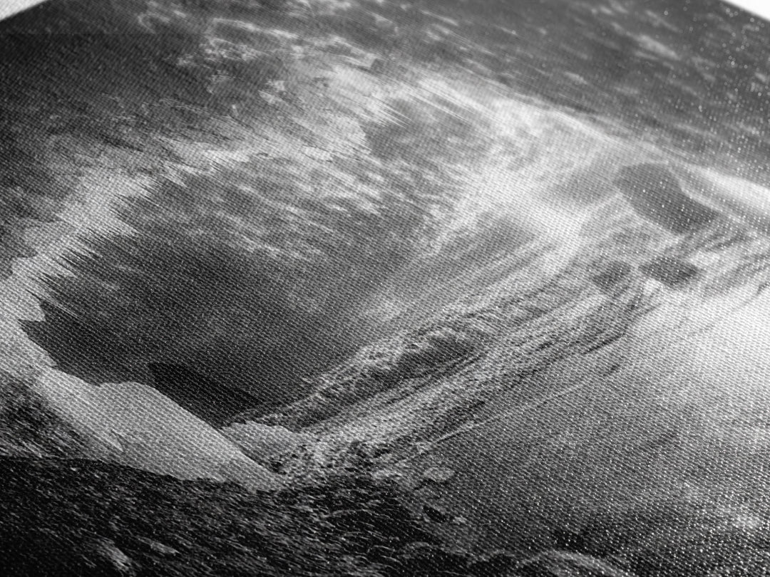 Ice Cave, Winter Seascape, Arctic Sunset, Canvas Print, dramatic frozen landscape art, black and white Christmas decor, cozy winter home art
