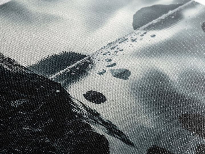 Arctic Shore, Ice Reflections, Northern Coastline, Framed Canvas Print, Moody ocean art, Coastal decor, Living room wall art, Monochrome nature