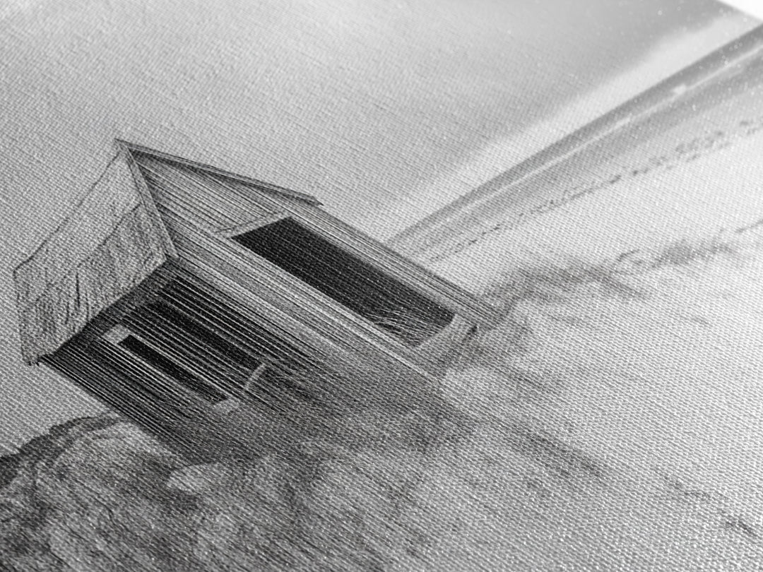 Abandoned Shack, Coastal Ruin, Weathered Barn, Ocean Horizon, Framed Canvas Print, Rustic Wall Art, Fall Decor, Minimal Seaside Aesthetic