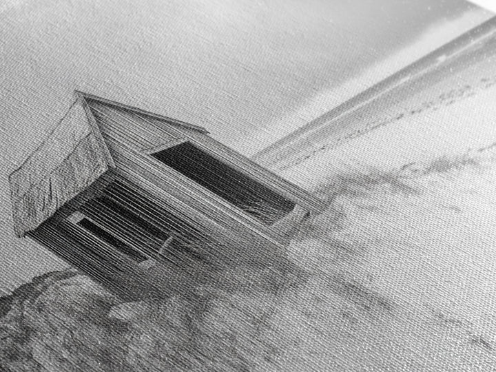 Abandoned Shack, Coastal Ruin, Weathered Barn, Ocean Horizon, Framed Canvas Print, Rustic Wall Art, Fall Decor, Minimal Seaside Aesthetic