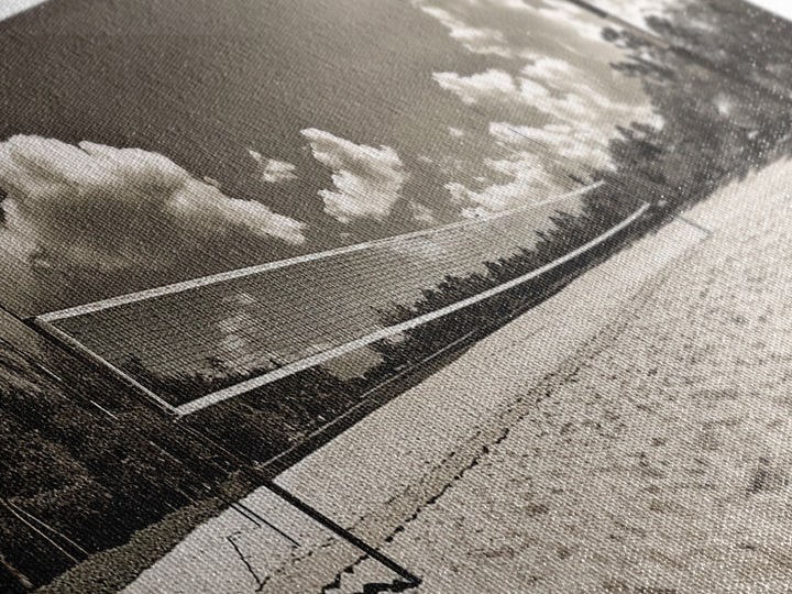 Beach Volleyball, Sand Court, Summer Fun, Tropical Clouds, Framed Canvas Print, Sports Room Wall Art, Coastal Decor, Sepia Beach Art