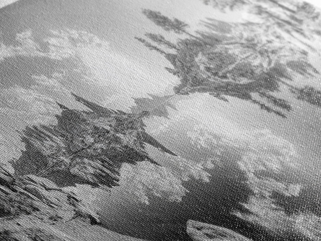 Mountain Reflections, Nature Panorama, Black and White Landscape, Framed Canvas Print, Living Room Wall Art, Modern Wilderness Decor
