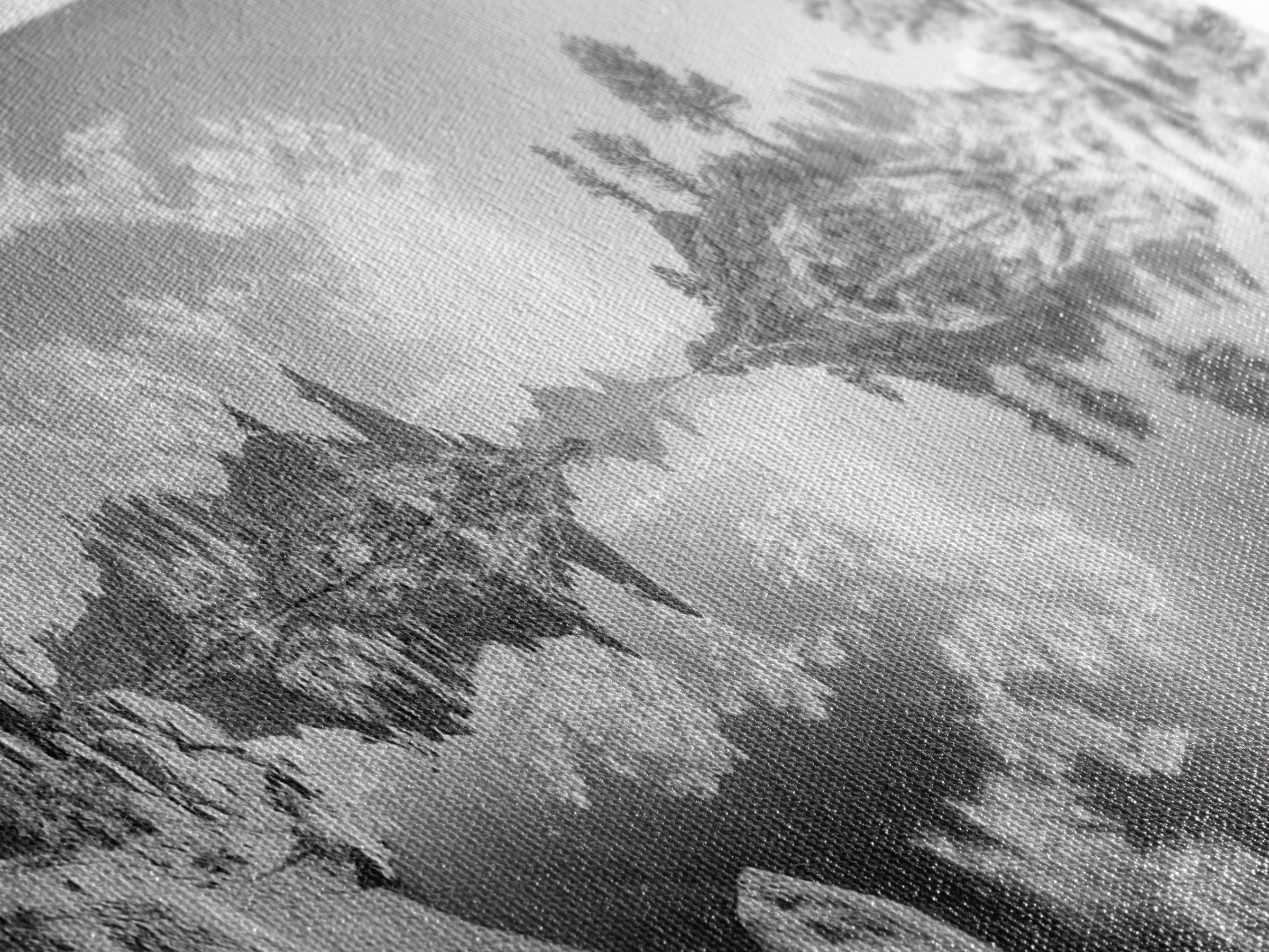 Mountain Reflections, Nature Panorama, Black and White Landscape, Framed Canvas Print, Living Room Wall Art, Modern Wilderness Decor