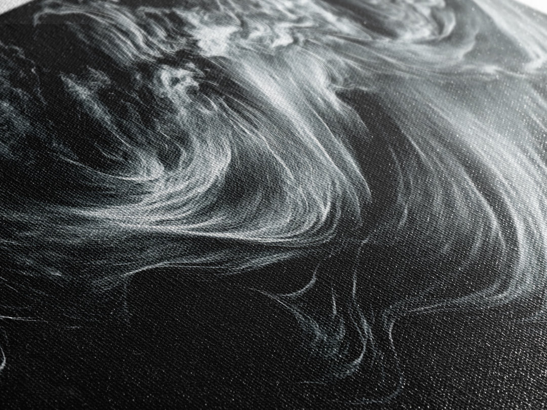 Abstract Ocean Waves, Motion Energy Art, Black and White Fluid Lines, Framed Canvas Print, Modern Wall Art, Minimalist Living Room