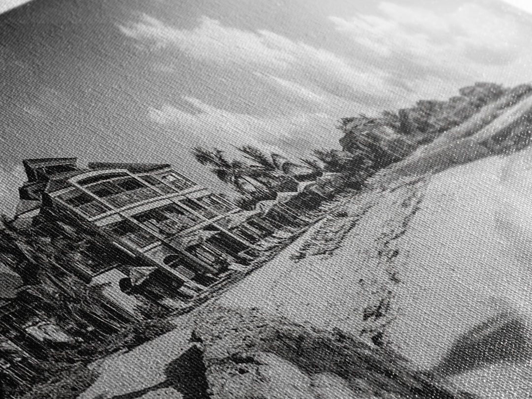 Beach Resort, Tropical Luxury, Oceanfront Hotel Art, Framed Canvas Print, Vacation Vibes, Bedroom Wall Art, Monochrome Decor