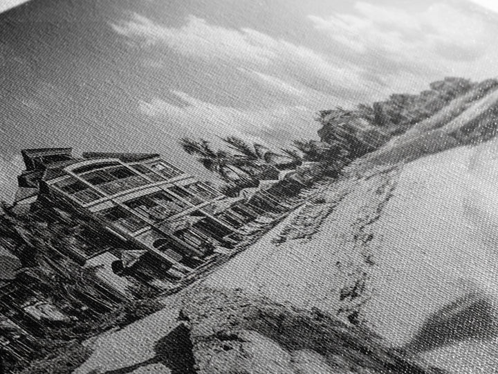 Beach Resort, Tropical Luxury, Oceanfront Hotel Art, Framed Canvas Print, Vacation Vibes, Bedroom Wall Art, Monochrome Decor