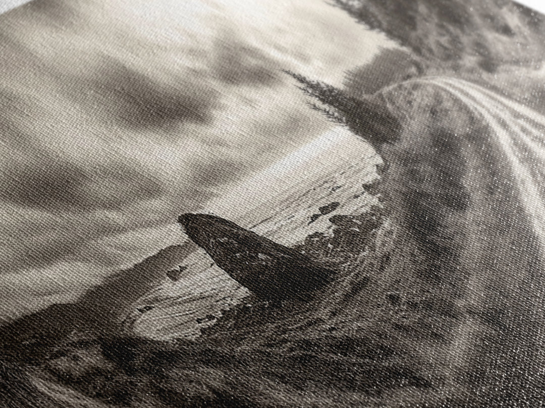 Coastal Road Journey, Overcast Ocean View, Scenic Drive Art, Framed Canvas Print, Fall Landscape Wall Art, Nature Lover, Living Room Decor