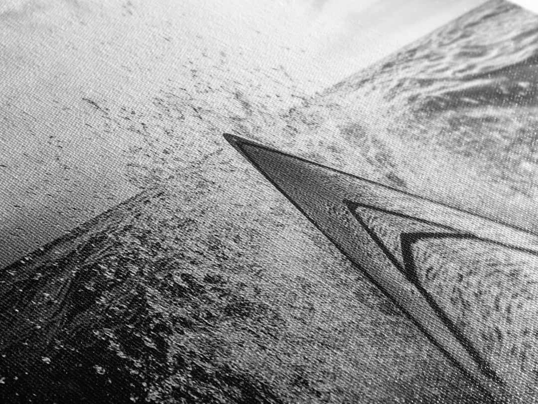 Ocean Kayak Splash, Adventure Wall Art, Ocean Motion, Black And White Canvas Print, Modern Decor, Nautical Style, Sports Lover Gift