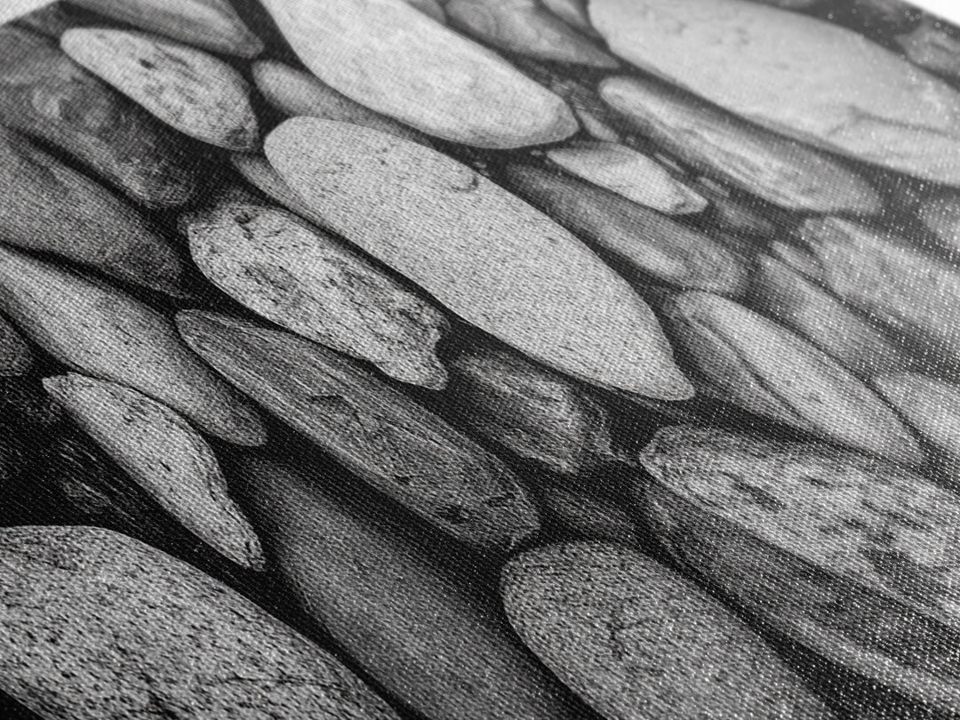 Zen Stones, Nature Texture, River Rock Closeup, Minimalist Photography, Framed Canvas Print, Spa Bathroom Wall Art, Modern Black White