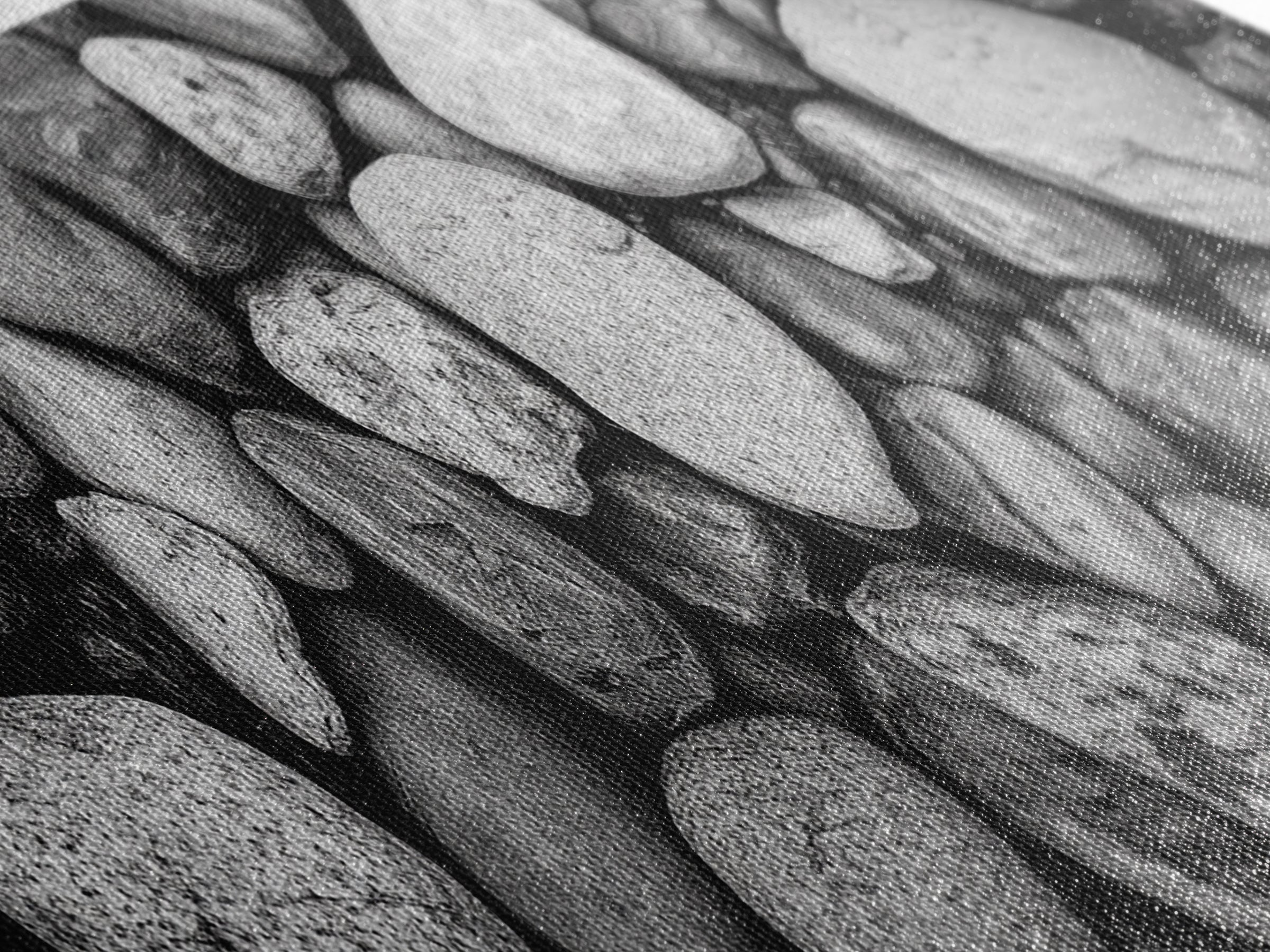 Zen Stones, Nature Texture, River Rock Closeup, Minimalist Photography, Framed Canvas Print, Spa Bathroom Wall Art, Modern Black White