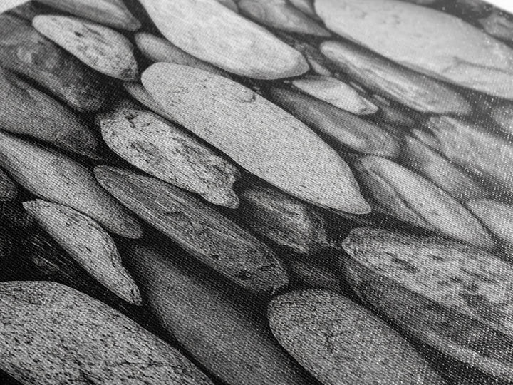 Zen Stones, Nature Texture, River Rock Closeup, Minimalist Photography, Framed Canvas Print, Spa Bathroom Wall Art, Modern Black White