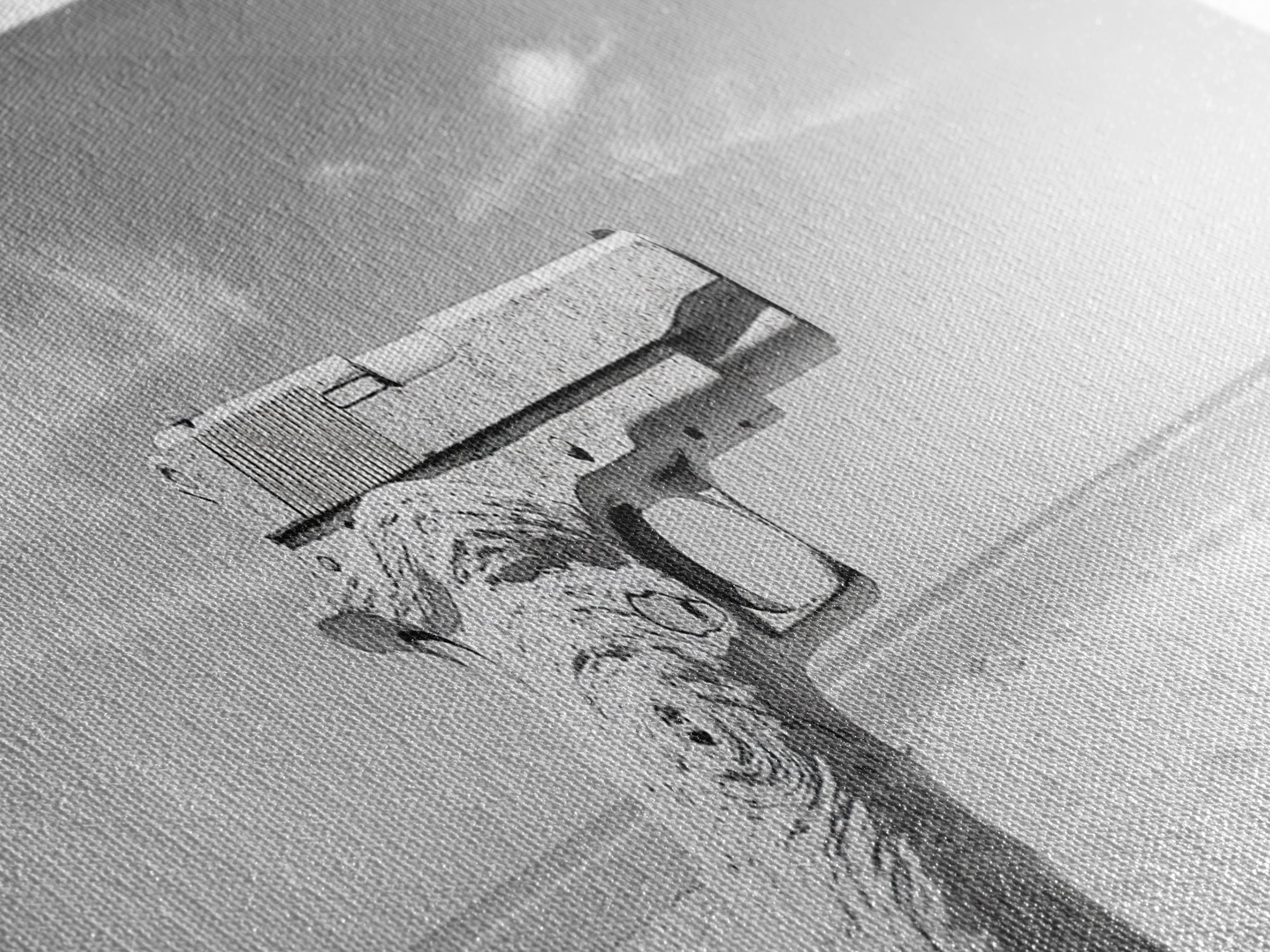 Desert Gun, Driftwood Grip, Coastal Surreal, Canvas Print, Minimalist Wall Art, Western Decor, Modern Living Room Art, Black and White Photo