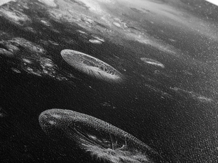 Jellyfish Dreams, Ocean Depths, Abstract Motion, Canvas Print, Coastal Bathroom Art, Nautical Theme, Moody Black and White Sea Life