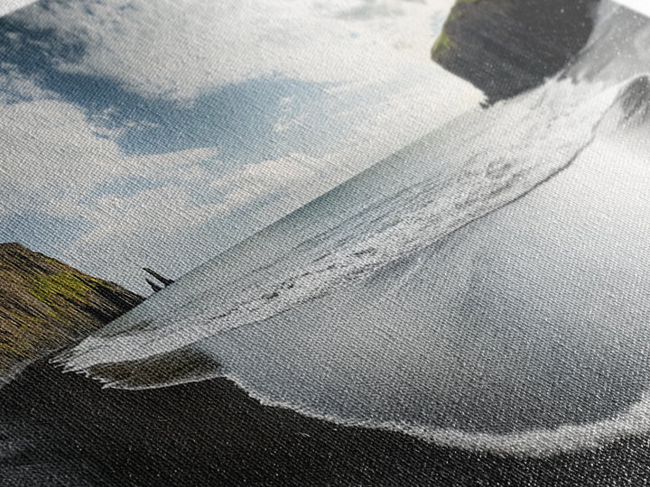 Black Sand Beach, Coastal Cliffs, Ocean Horizon, Icelandic Shore, Framed Canvas Print, Living Room Wall Art, Travel Landscape, Nature Decor