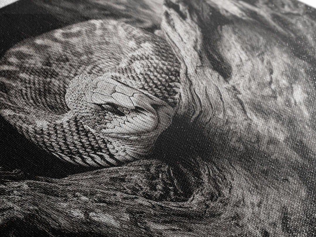 Coiled Rattlesnake, Wild Nature, Black and White, Canvas Print, Rustic Decor, Man Cave Wall Art, Cabin Style, Animal Photography, Moody Art