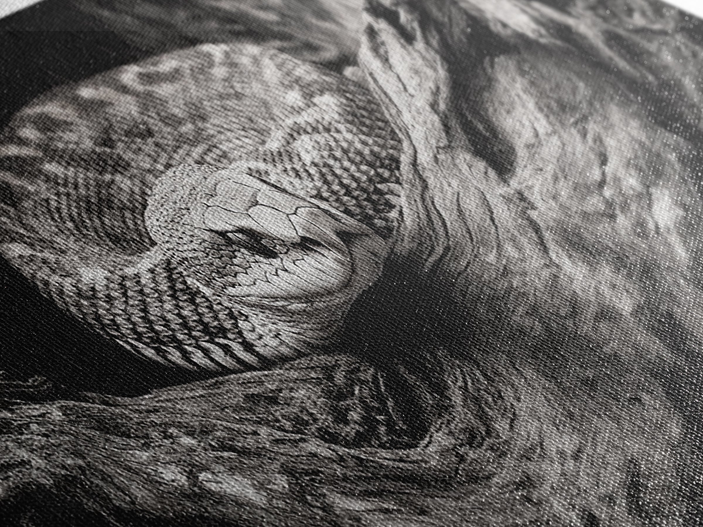 Coiled Rattlesnake, Wild Nature, Black and White, Canvas Print, Rustic Decor, Man Cave Wall Art, Cabin Style, Animal Photography, Moody Art