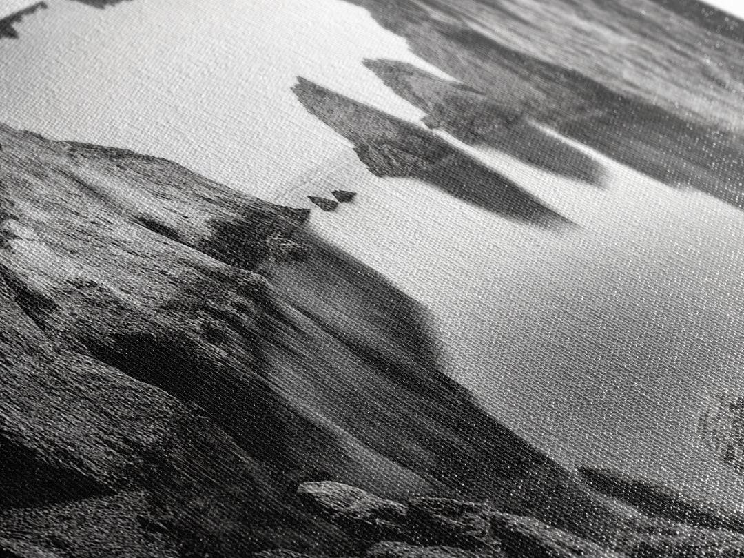 Sea Cave View, Ocean Reflections, Nature Escape, Framed Canvas Print, Beach House Wall Art, Zen Decor, Black and White Coastal Style