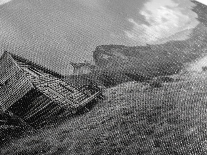 Cabin On Hill, Mountain Lake, Rustic Retreat, Canvas Print, Fall Wall Art, Cozy Home Decor, Adventure Landscape, Nature-Inspired Design